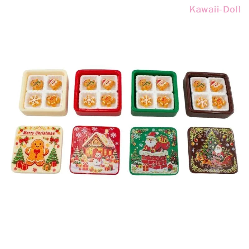 Miniature Christmas Gingerbread Cookie Gift Box - 3D Resin Cabochon Sets for Crafts & Dollhouse Decor