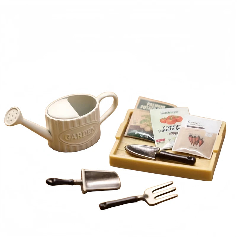 Miniature 1:12 Scale Gardening Tool & Seed Set with Watering Can | Dollhouse Fairy Garden Accessories