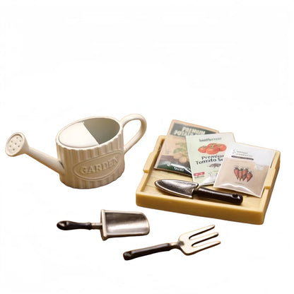 Miniature 1:12 Scale Gardening Tool & Seed Set with Watering Can | Dollhouse Fairy Garden Accessories