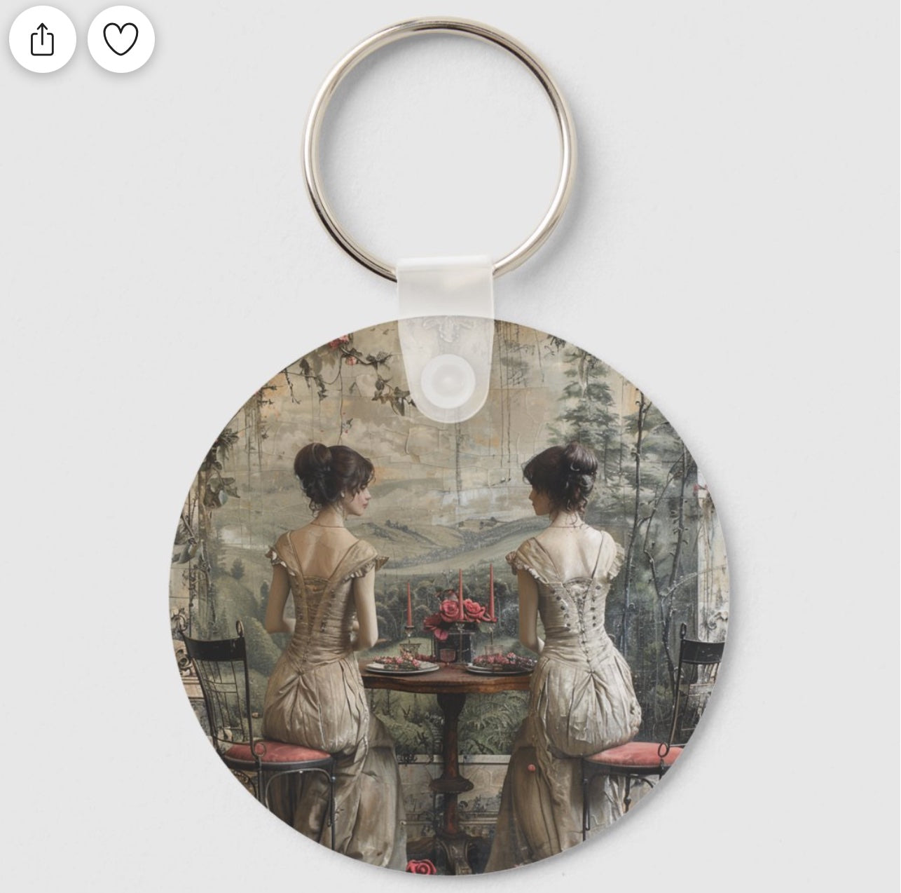 Victorian-twins-Tea-party-keychain-aluminum-circle