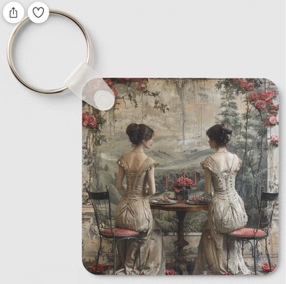 Victorian-twins-Tea-party-keychain-aluminum-square