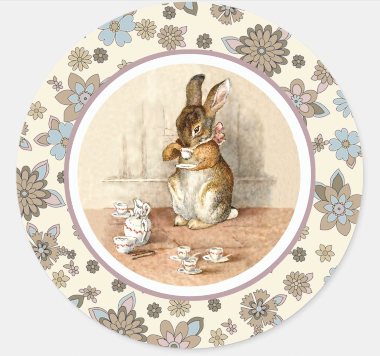Vintage-Bunny-Easter-Classic-Round-Sticker-
