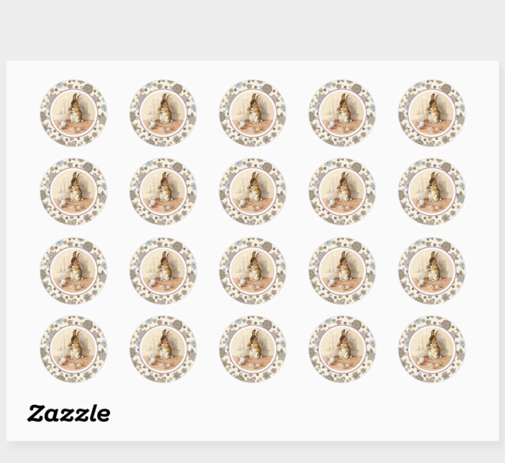 Vintage-Bunny-Easter-Classic-Round-Sticker-20 stickers