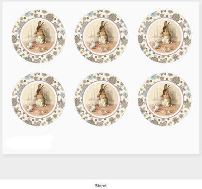 Vintage-Bunny-Easter-Classic-Round-Sticker-6 stickers