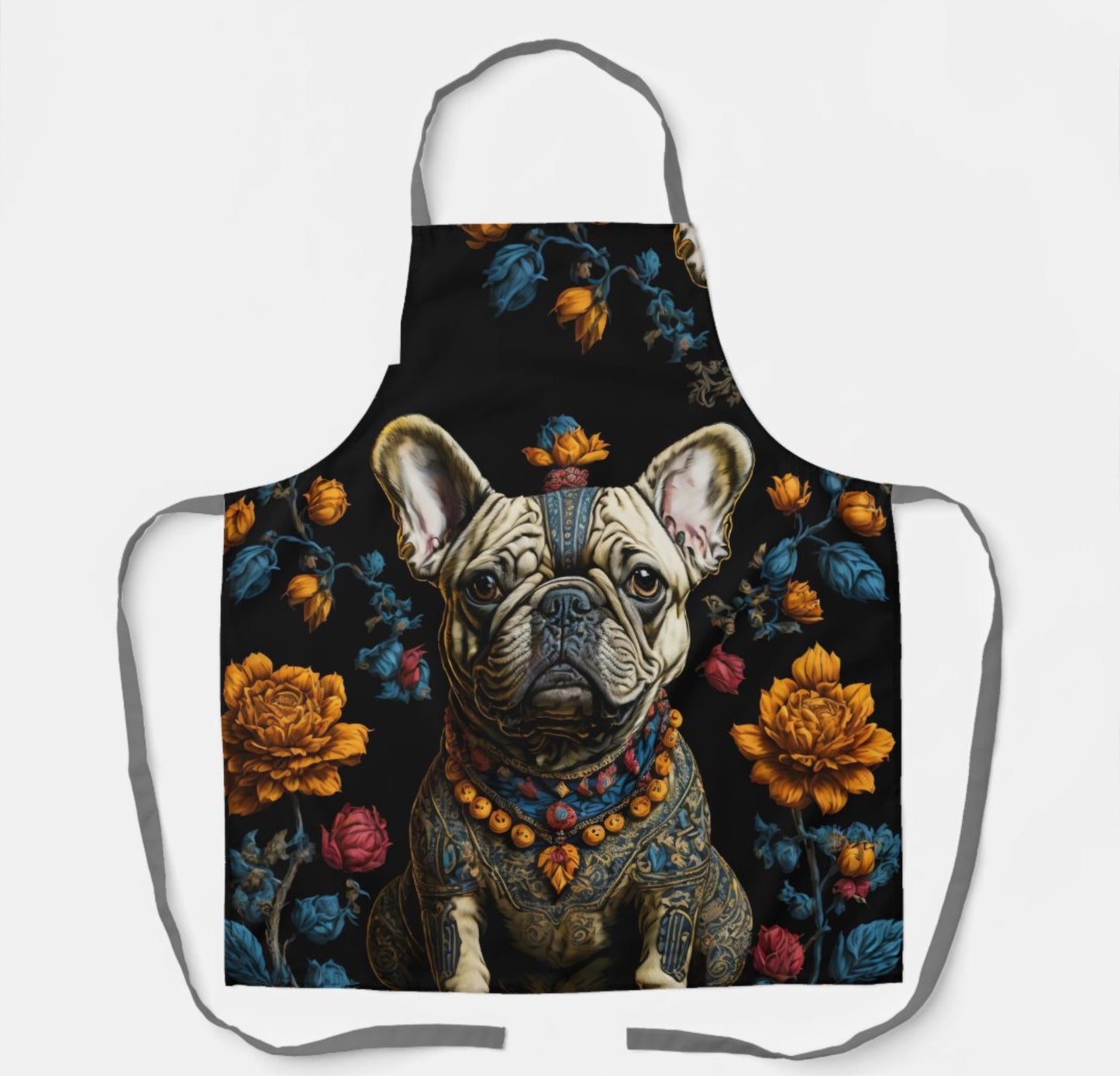 Apron Mexican Folk Art Bulldog grey strap
