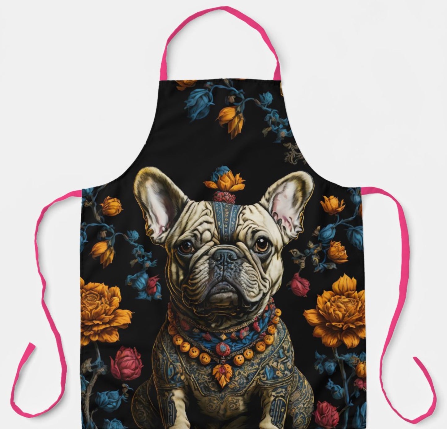 Apron Mexican Folk Art Bulldog pink strap