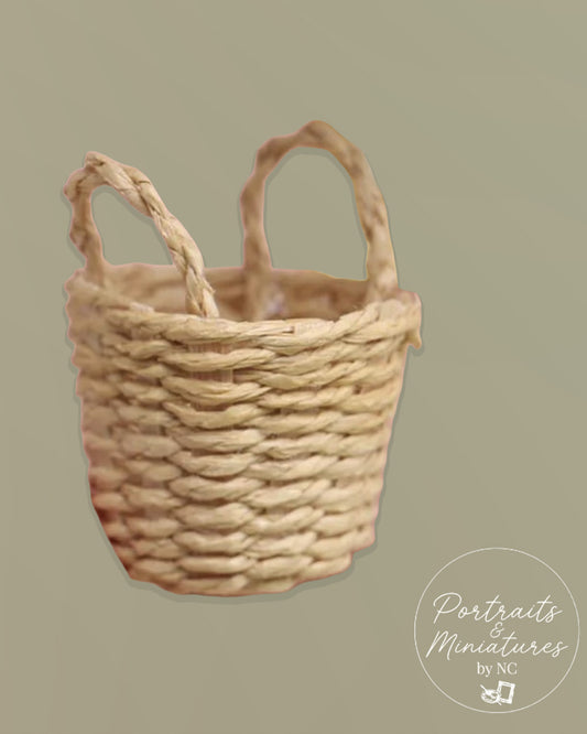 1:12 Scale Miniature Woven Storage Basket – Petite Artisan Handcrafted Dollhouse Accessory