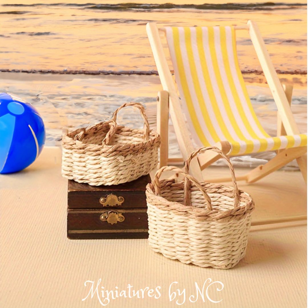 Miniature Doll House Wicker Basket beach scene