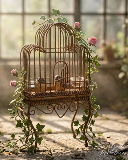 Heritage 1:12 Scale Standing "Aged Iron" Birdcage – Rustic Garden Collection
