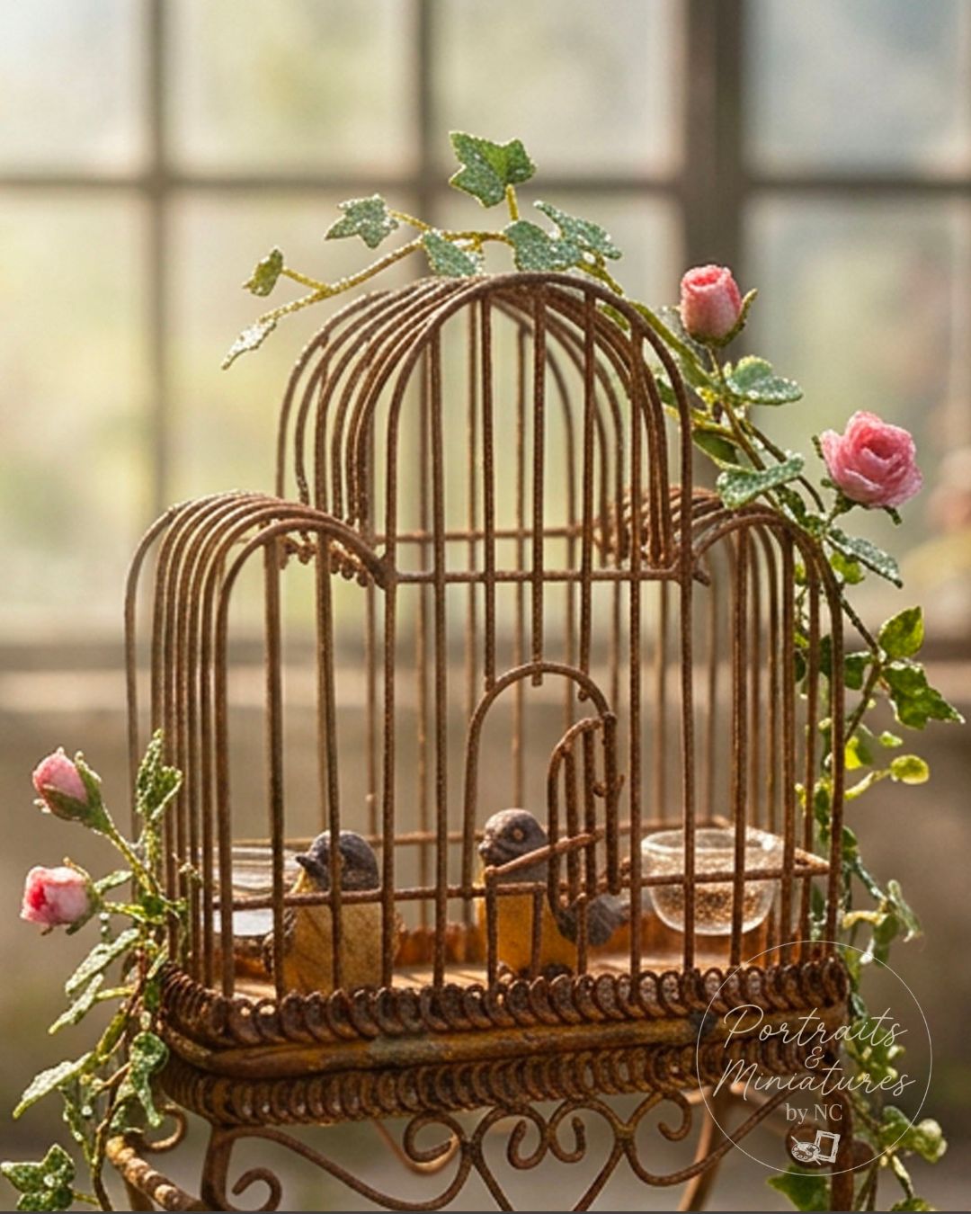 Heritage 1:12 Scale Standing "Aged Iron" Birdcage – Rustic Garden Collection