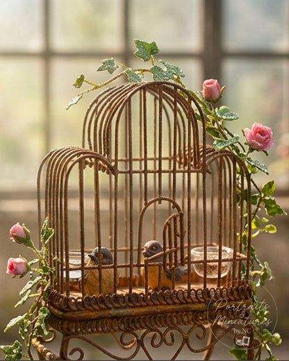 Heritage 1:12 Scale Standing "Aged Iron" Birdcage – Rustic Garden Collection