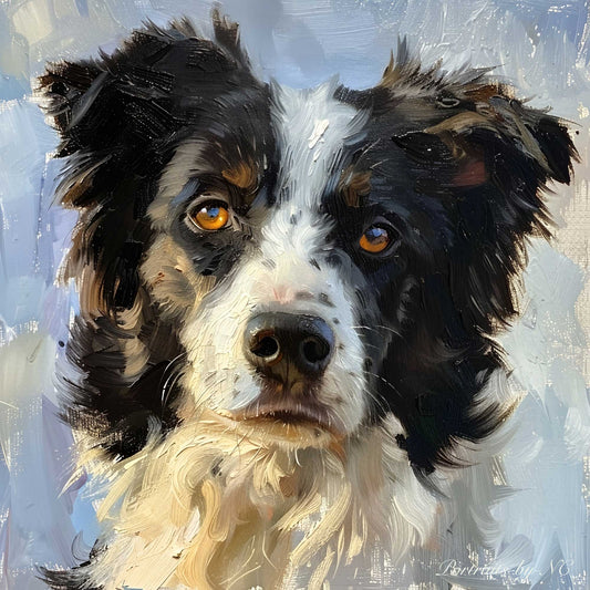 Border Collie Dog Portrait in Beige and Blue for web