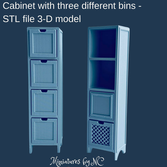 cabinet with three different bins STL file 3-D model
