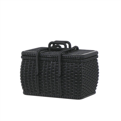 Woven Bamboo Basket Picnic Rattan Dollhouse Basket 1/6 Scale black