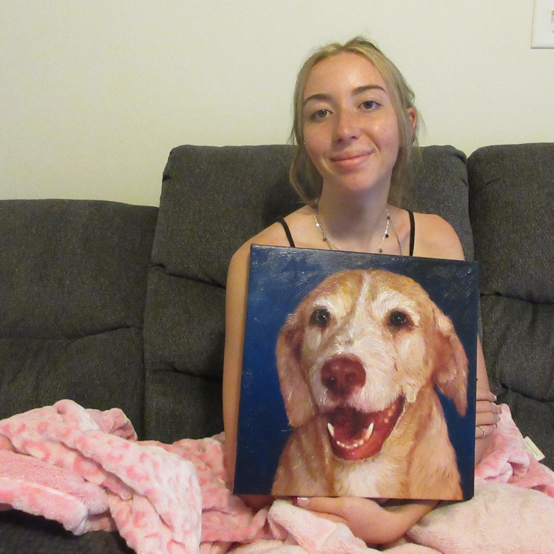 client with her dog portrait