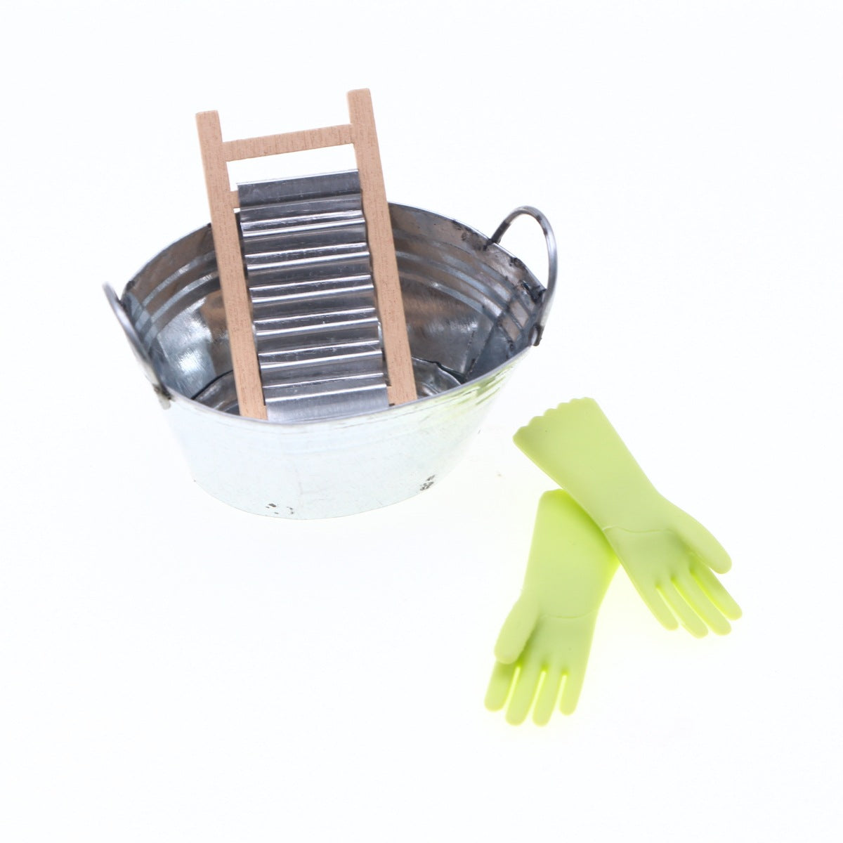 yellow gloves with wash tub