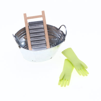 yellow gloves with wash tub