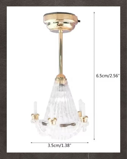Miniature Chandelier 1/12 Scaled Vivid Decorative Mini Ceiling Lamp with 5 LED Candle for Dollhouse