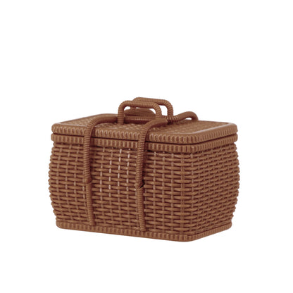 Woven Bamboo Basket Picnic Rattan Dollhouse Basket 1/6 Scale dark brown