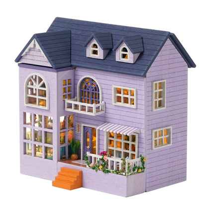 DIY Kit - Happy Manor Wooden Cottage Dollhouse Kit pink house
