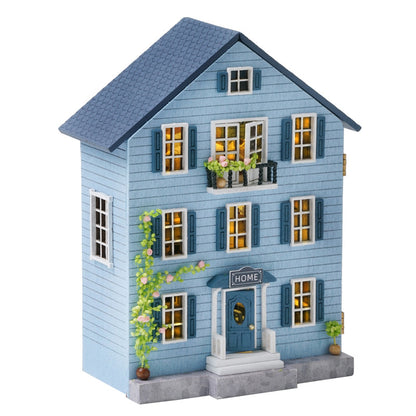 DIY Kit - Happy Manor Wooden Cottage Dollhouse Kit blue house
