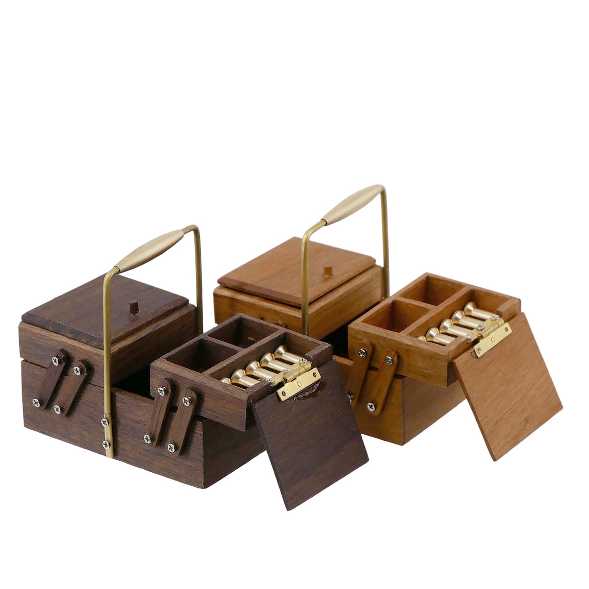 1:6 Scale Miniature Wooden Sewing Boxes with Spools