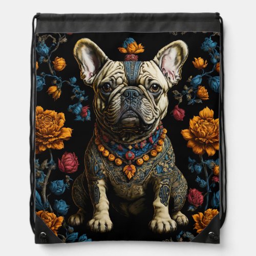 Mexican Folk Art Bulldog Drawstring Bag