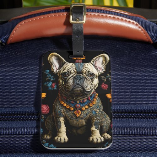 Mexican Folk Art Bulldog Luggage Tag close-up