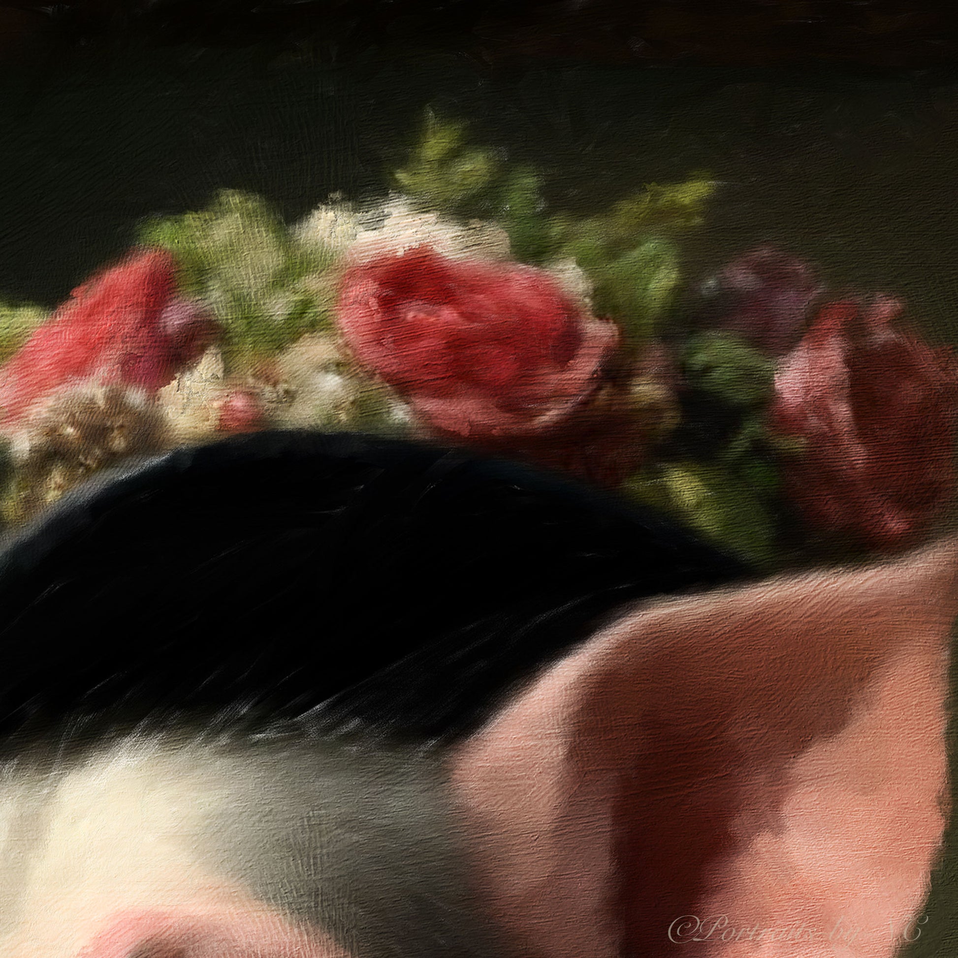 Piggy in Victorian Elegance Canvas Print flower detail