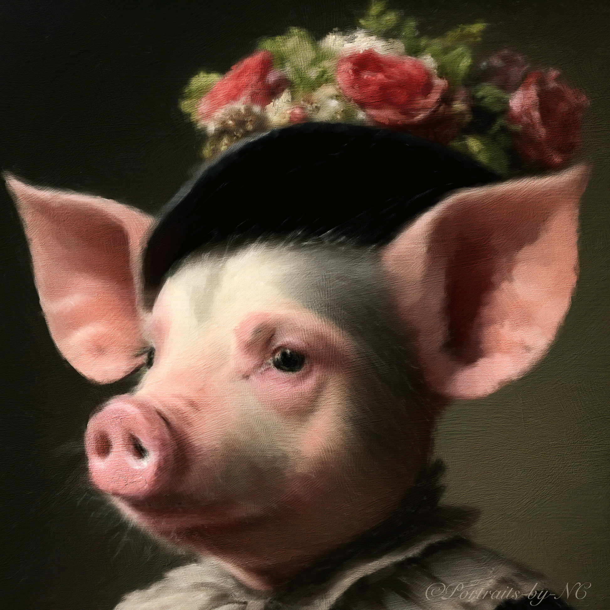 Piggy in Victorian Elegance Canvas Print head detail
