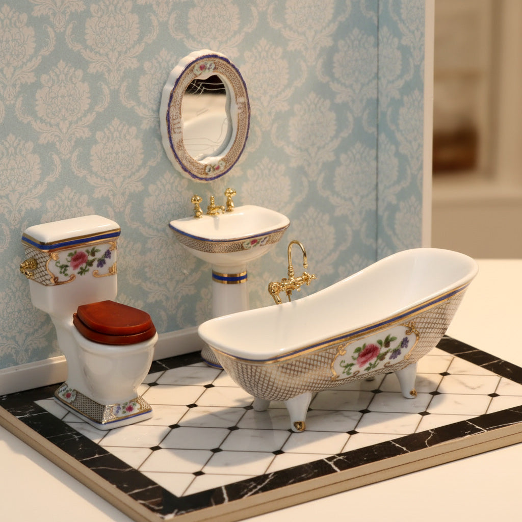 4-Piece Gold & Floral Porcelain Bathroom Set Side view