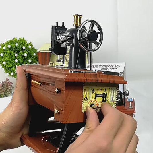 1/6 Scale Miniature Vintage Sewing Machine Music Box – Working Mechanical Treadle for Dollhouses & Craft Displays