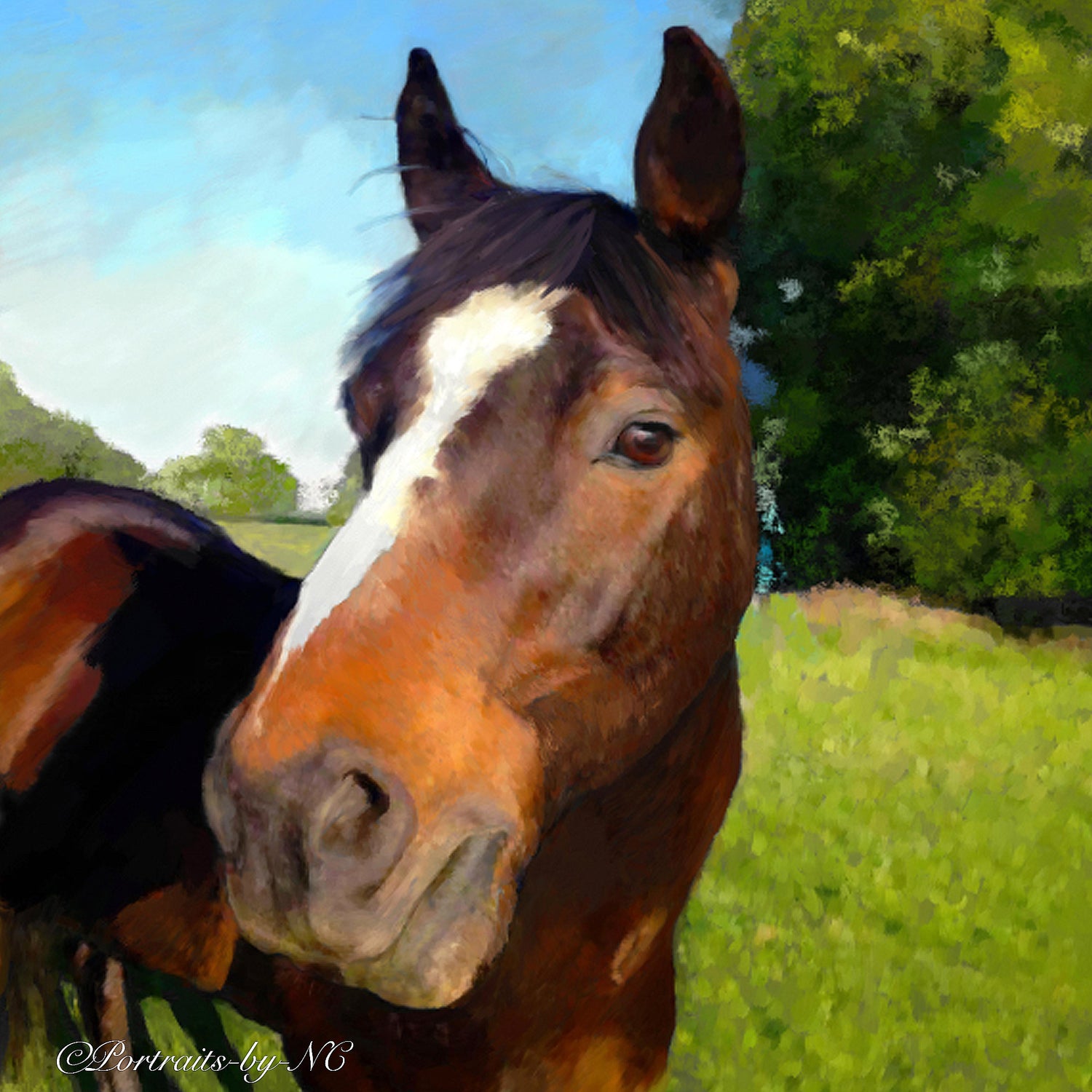 Quarter Horse Portrait — Outdoor Portrait | Oil Portrait Commission - custom pet portraits painted and digital artwork by artist Enzie Shahmiri