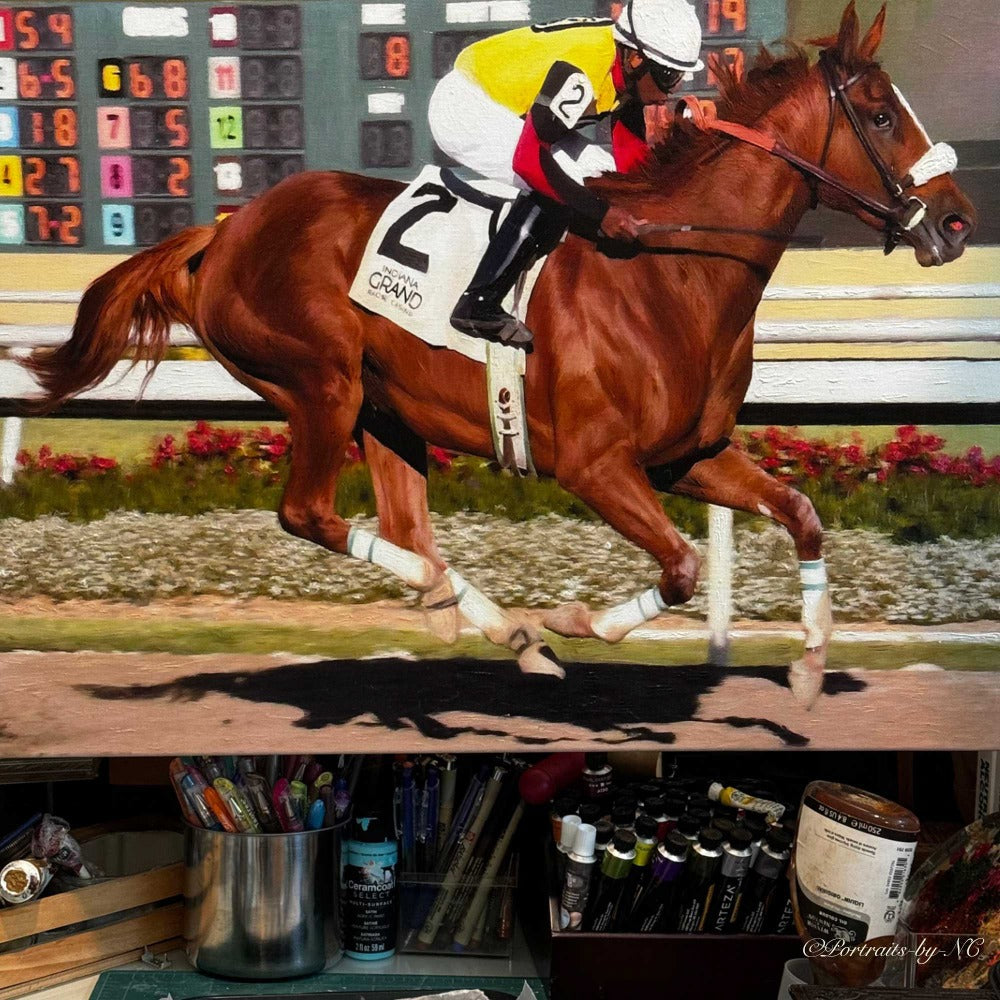 race horse painting on easel