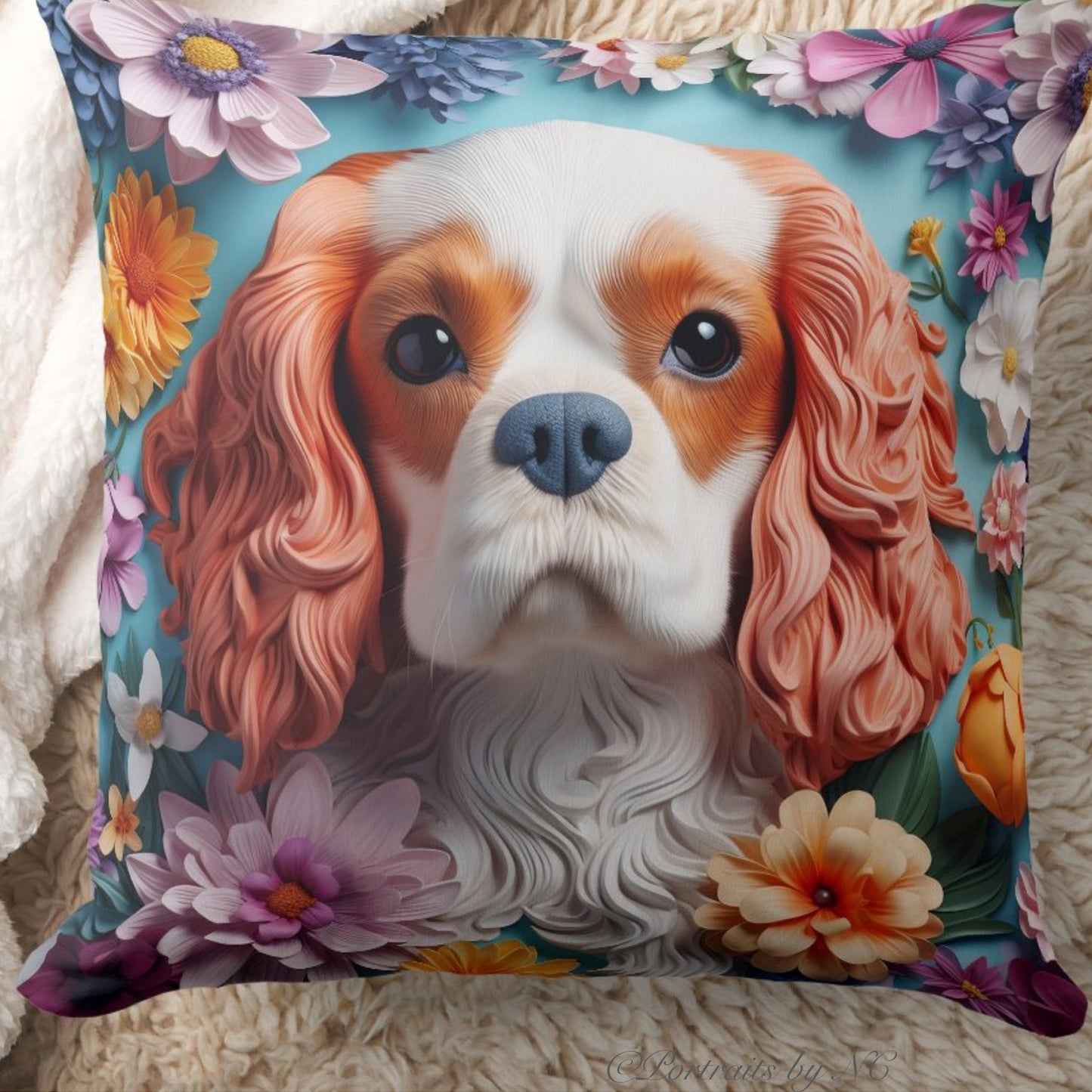 Throw Pillow in Various Sizes- King Charles Spaniel close-up