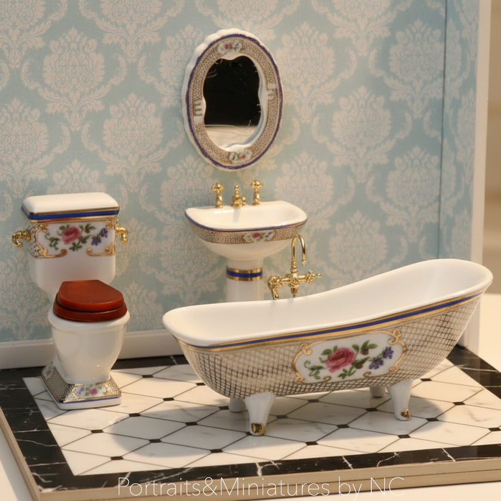 4-Piece Gold & Floral Porcelain Bathroom Set