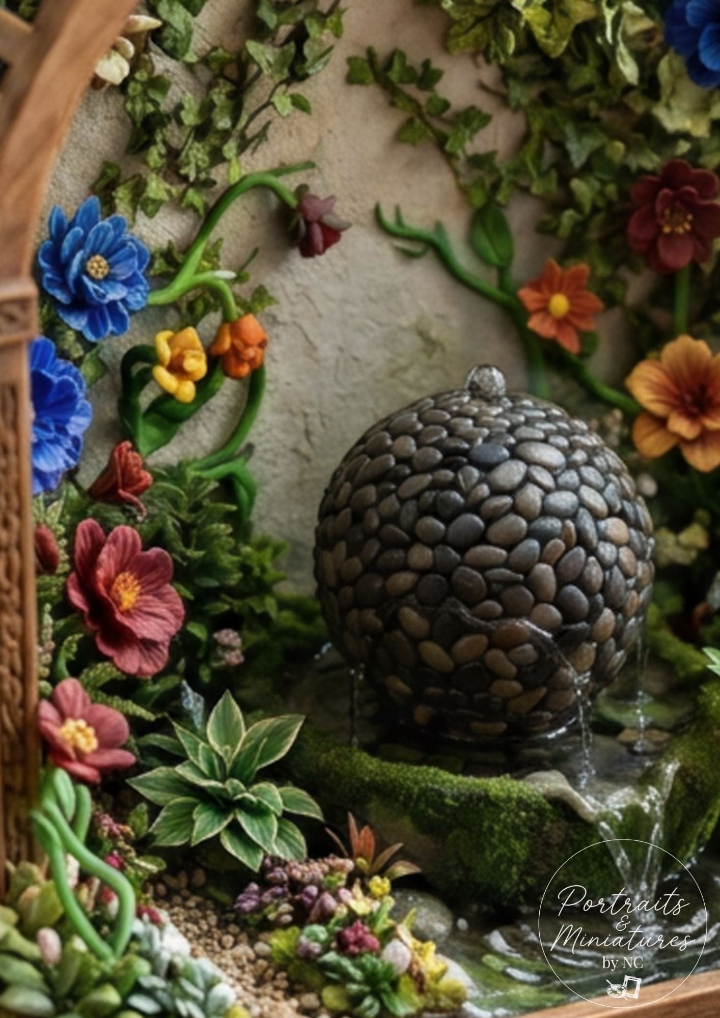 Miniature Garden Sphere Fountain Room Box – 1:24 Scale Custom Diorama