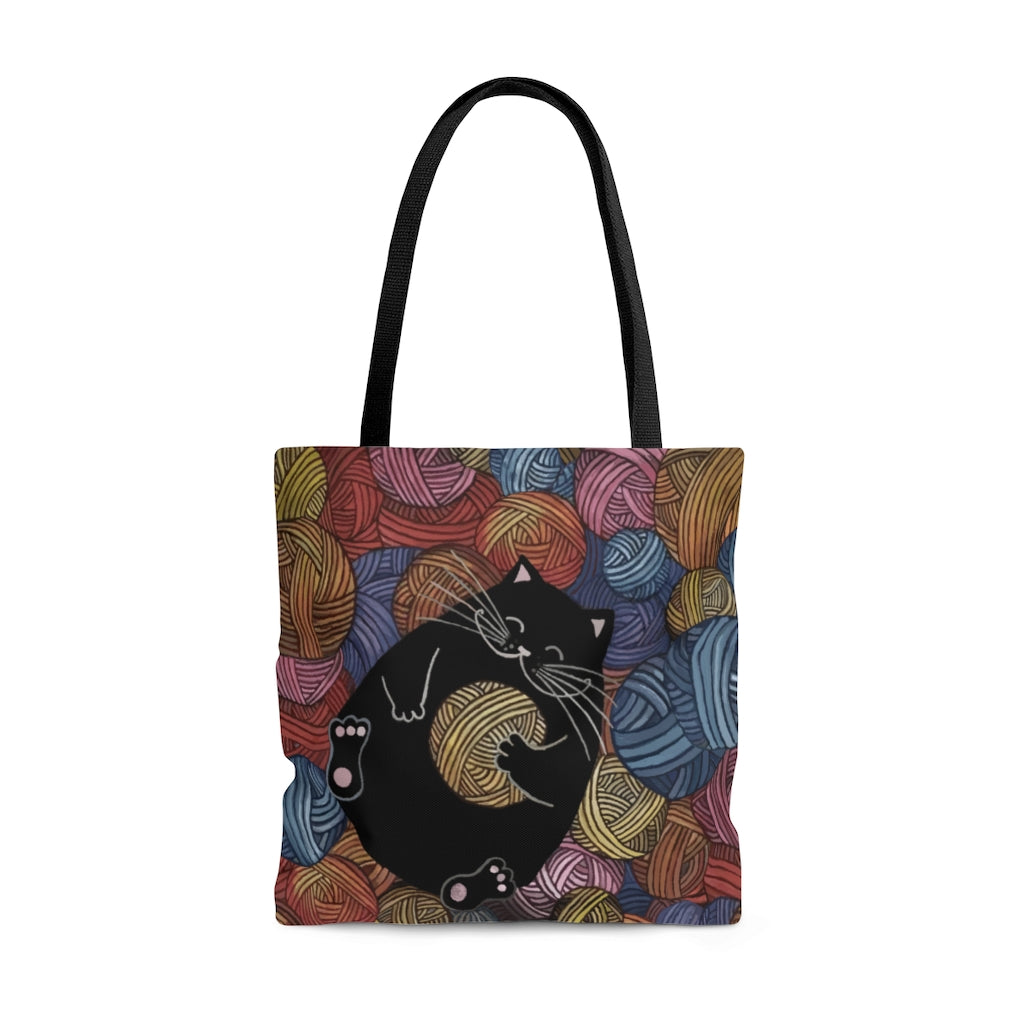 Tote Bag - Cat with Yarn Design large front
