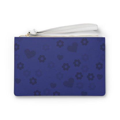 Clutch Bag - Blue Flowers and Hearts with strap