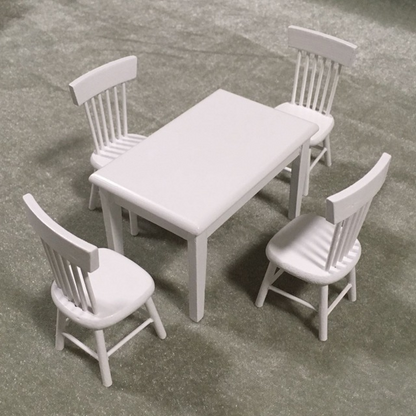 Wooden Dollhouse Furniture of Table & Chair white set