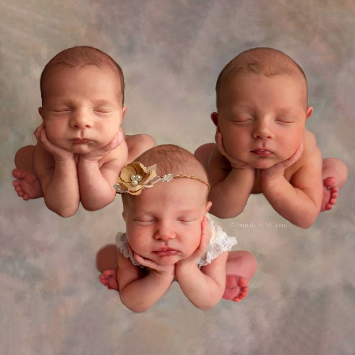 Painted Portrait of three babies