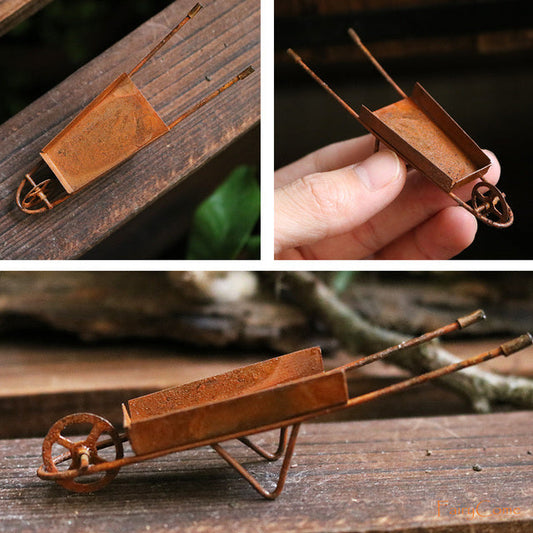 Miniature Rustic Vintage Style Wheel Barrow1/12 Scale Dollhouse Garden Accessory