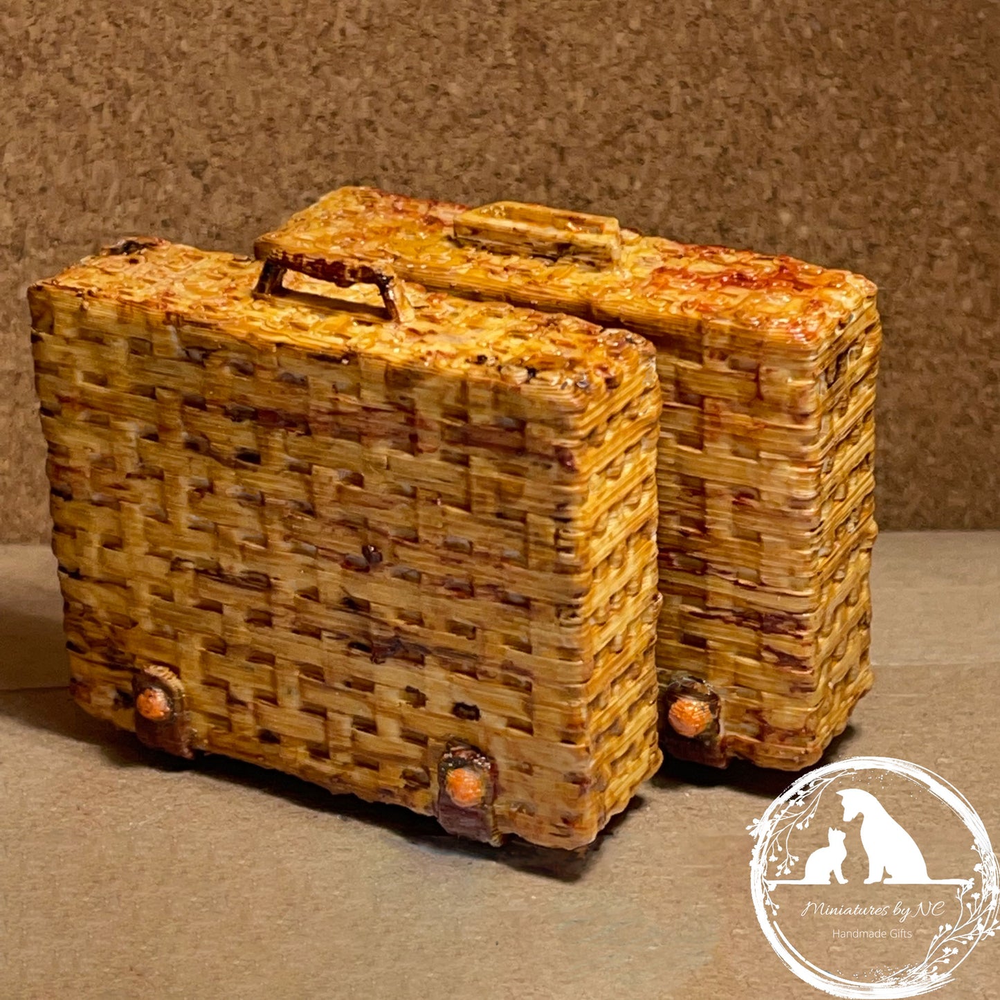 Handmade Miniature Rattan Suitcase - Picnic Basket 1/12 Scale Dollhouse Accessory