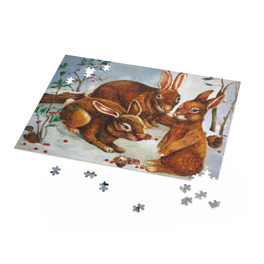 rabbits in snow puzzle pieces
