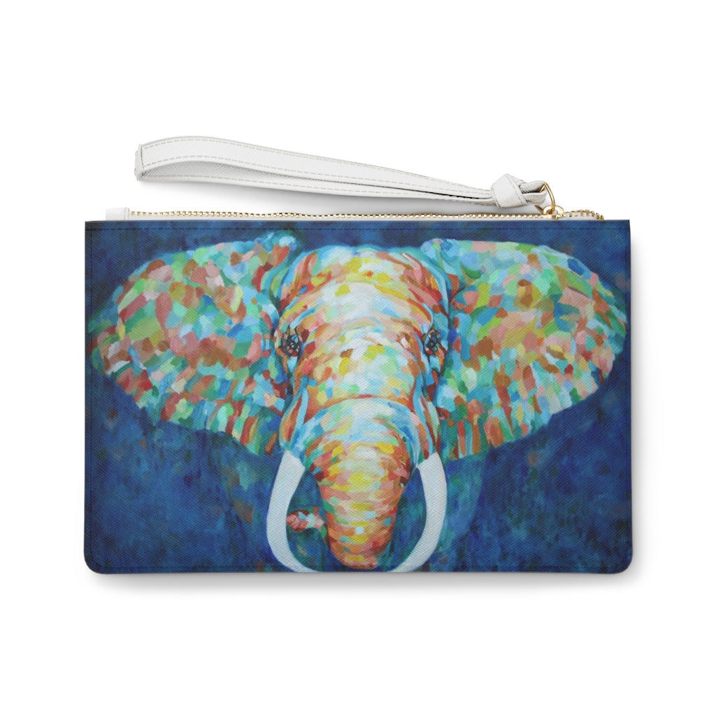 Clutch Bag - Colorful Elephant with white handle