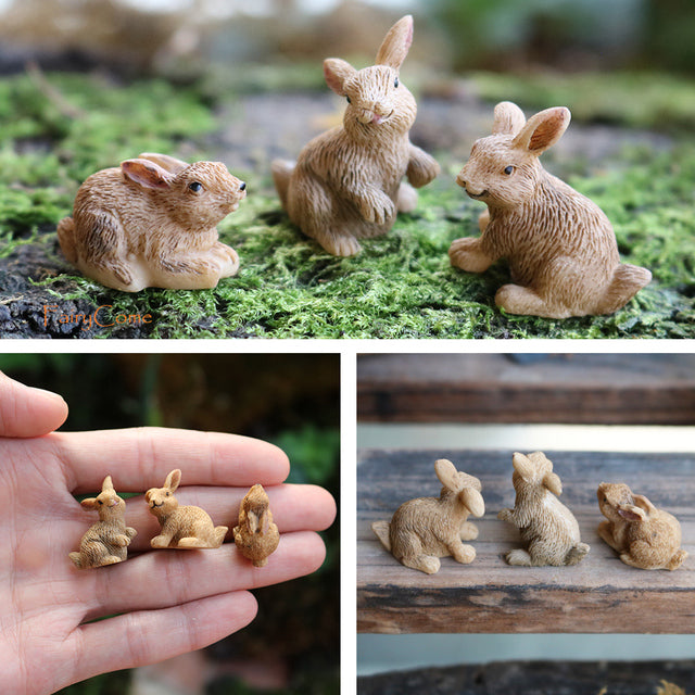 3 Miniature Rabbits 1 12 Scale Dollhouse Diorama Animals