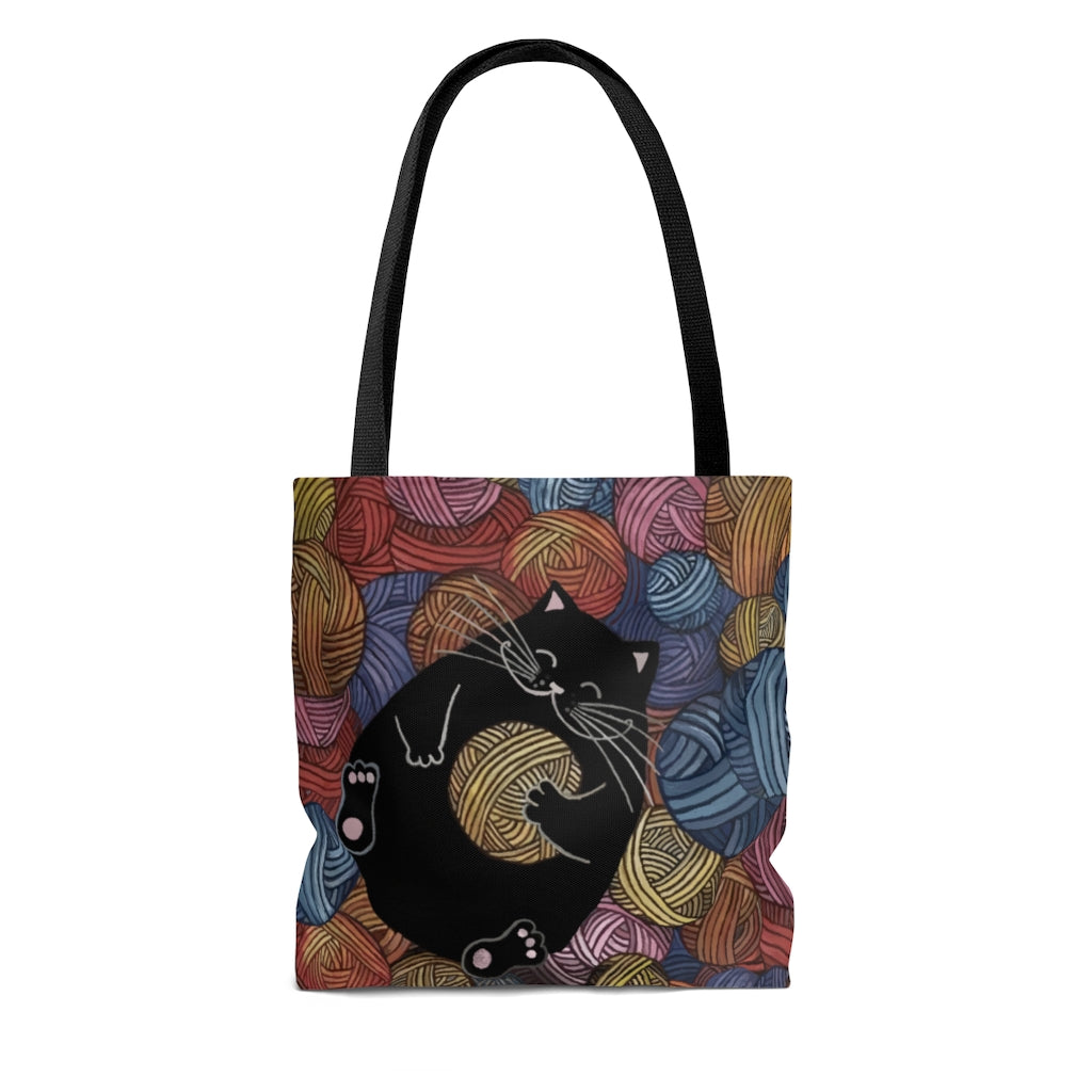 Tote Bag - Cat with Yarn Design small back