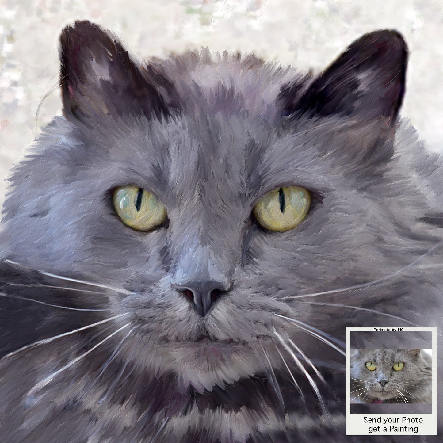 Custom painted grey cat portrait
