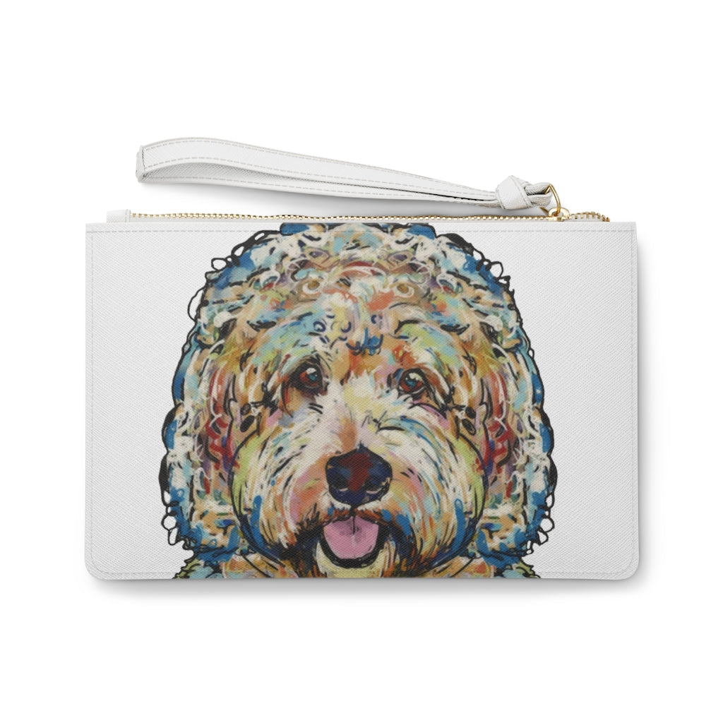 Clutch Bag - Doodle Dog Design with white handle