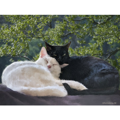 two cats huggign custom pet portrait